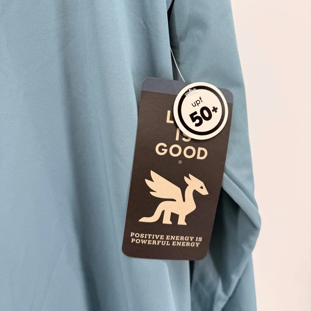 NEW Life is Good Swim Hoodie Mens 2XL Rash Guard Blue UPF 50+ Ocean Magic Shirt